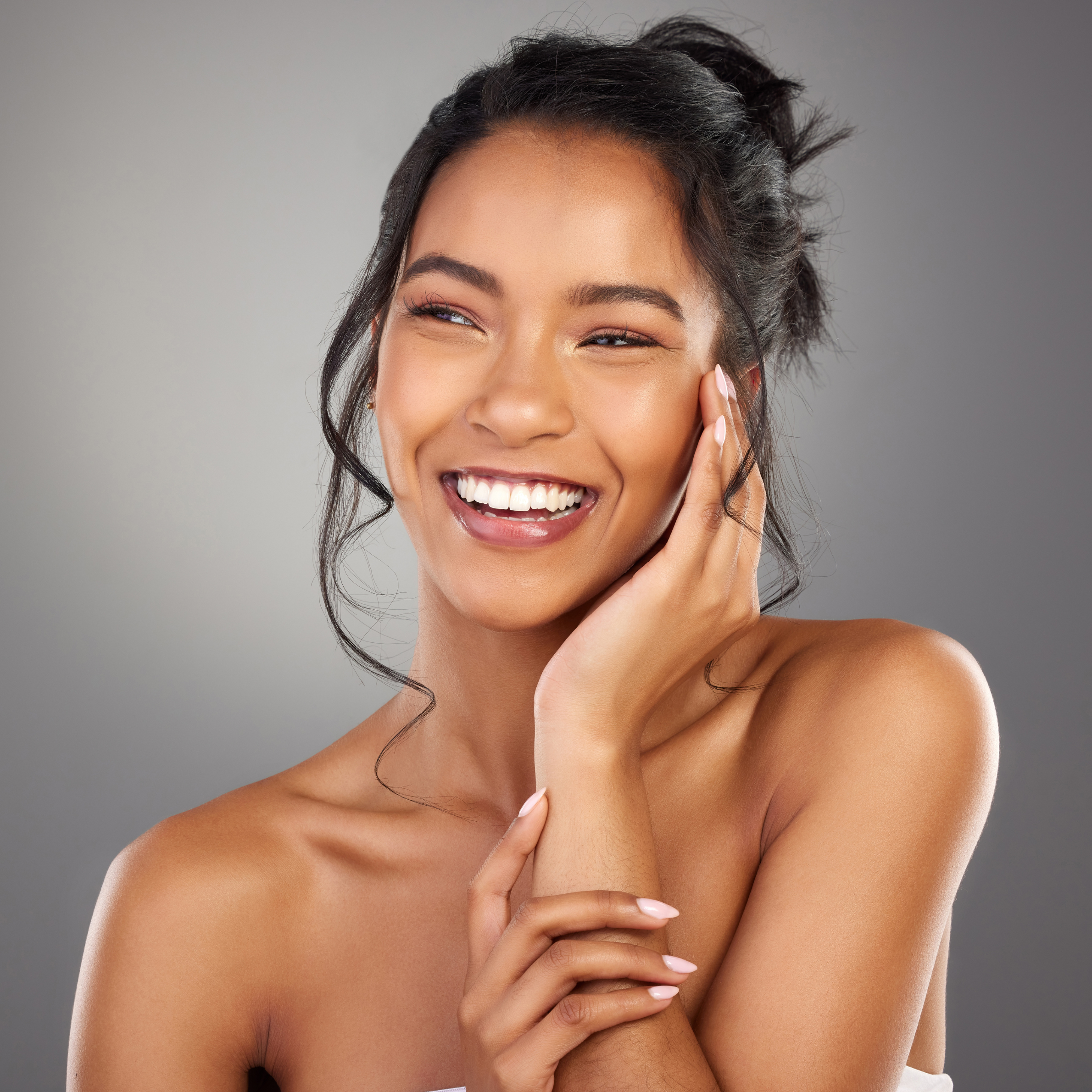 Lady smiling with nice skin